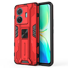 Silicone Matte Finish and Plastic Back Cover Case with Magnetic Stand KC3 for Vivo T1 Pro 5G Red