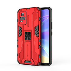 Silicone Matte Finish and Plastic Back Cover Case with Magnetic Stand KC3 for Vivo V21e 4G Red