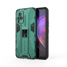 Silicone Matte Finish and Plastic Back Cover Case with Magnetic Stand KC3 for Vivo V21s 5G Green