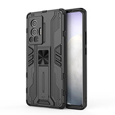 Silicone Matte Finish and Plastic Back Cover Case with Magnetic Stand KC3 for Vivo X70 Pro 5G Black