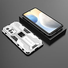 Silicone Matte Finish and Plastic Back Cover Case with Magnetic Stand KC3 for Vivo X70t White