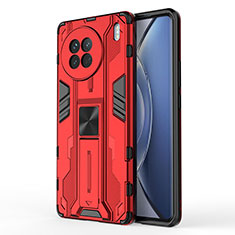 Silicone Matte Finish and Plastic Back Cover Case with Magnetic Stand KC3 for Vivo X90 5G Red