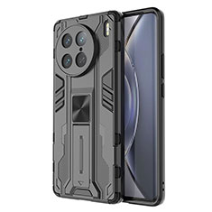 Silicone Matte Finish and Plastic Back Cover Case with Magnetic Stand KC3 for Vivo X90 Pro 5G Black