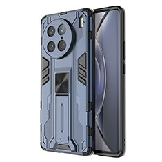 Silicone Matte Finish and Plastic Back Cover Case with Magnetic Stand KC3 for Vivo X90 Pro 5G Blue
