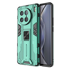 Silicone Matte Finish and Plastic Back Cover Case with Magnetic Stand KC3 for Vivo X90 Pro 5G Green