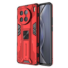 Silicone Matte Finish and Plastic Back Cover Case with Magnetic Stand KC3 for Vivo X90 Pro 5G Red