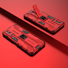 Silicone Matte Finish and Plastic Back Cover Case with Magnetic Stand KC3 for Vivo Y72 5G Red