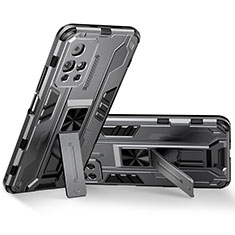 Silicone Matte Finish and Plastic Back Cover Case with Magnetic Stand KC3 for Xiaomi Poco M4 Pro 5G Gray