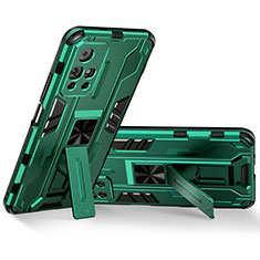 Silicone Matte Finish and Plastic Back Cover Case with Magnetic Stand KC3 for Xiaomi Poco M4 Pro 5G Green