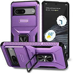 Silicone Matte Finish and Plastic Back Cover Case with Magnetic Stand MQ1 for Google Pixel 7 5G Purple