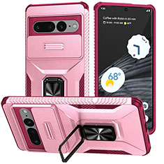 Silicone Matte Finish and Plastic Back Cover Case with Magnetic Stand MQ1 for Google Pixel 7 Pro 5G Hot Pink