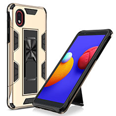 Silicone Matte Finish and Plastic Back Cover Case with Magnetic Stand MQ1 for Samsung Galaxy A01 Core Gold