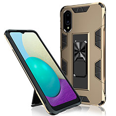 Silicone Matte Finish and Plastic Back Cover Case with Magnetic Stand MQ1 for Samsung Galaxy A02 Gold