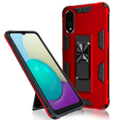 Silicone Matte Finish and Plastic Back Cover Case with Magnetic Stand MQ1 for Samsung Galaxy A02 Red