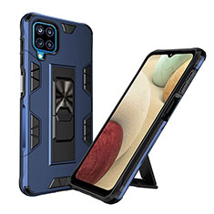 Silicone Matte Finish and Plastic Back Cover Case with Magnetic Stand MQ1 for Samsung Galaxy A12 Nacho Blue