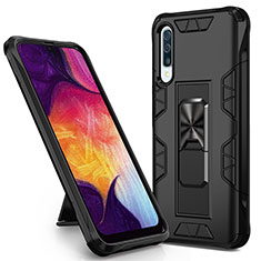 Silicone Matte Finish and Plastic Back Cover Case with Magnetic Stand MQ1 for Samsung Galaxy A30S Black