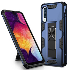 Silicone Matte Finish and Plastic Back Cover Case with Magnetic Stand MQ1 for Samsung Galaxy A30S Blue