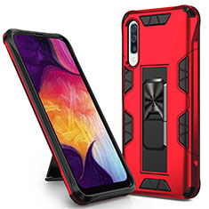 Silicone Matte Finish and Plastic Back Cover Case with Magnetic Stand MQ1 for Samsung Galaxy A30S Red