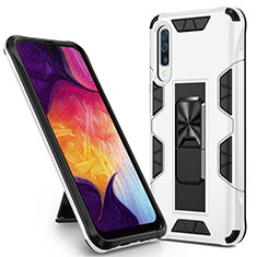Silicone Matte Finish and Plastic Back Cover Case with Magnetic Stand MQ1 for Samsung Galaxy A30S White