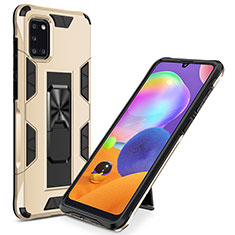Silicone Matte Finish and Plastic Back Cover Case with Magnetic Stand MQ1 for Samsung Galaxy A31 Gold