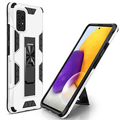 Silicone Matte Finish and Plastic Back Cover Case with Magnetic Stand MQ1 for Samsung Galaxy A52 5G White