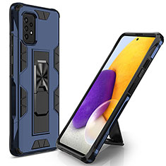 Silicone Matte Finish and Plastic Back Cover Case with Magnetic Stand MQ1 for Samsung Galaxy A52s 5G Blue