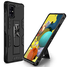 Silicone Matte Finish and Plastic Back Cover Case with Magnetic Stand MQ1 for Samsung Galaxy A71 5G Black