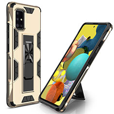 Silicone Matte Finish and Plastic Back Cover Case with Magnetic Stand MQ1 for Samsung Galaxy A71 5G Gold