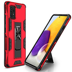 Silicone Matte Finish and Plastic Back Cover Case with Magnetic Stand MQ1 for Samsung Galaxy A72 4G Red