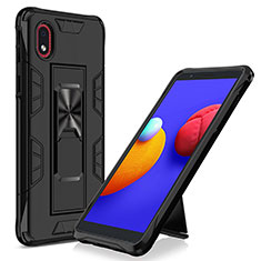 Silicone Matte Finish and Plastic Back Cover Case with Magnetic Stand MQ1 for Samsung Galaxy M01 Core Black