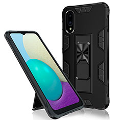Silicone Matte Finish and Plastic Back Cover Case with Magnetic Stand MQ1 for Samsung Galaxy M02 Black