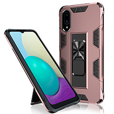 Silicone Matte Finish and Plastic Back Cover Case with Magnetic Stand MQ1 for Samsung Galaxy M02 Rose Gold