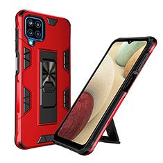 Silicone Matte Finish and Plastic Back Cover Case with Magnetic Stand MQ1 for Samsung Galaxy M12 Red