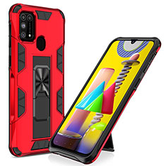 Silicone Matte Finish and Plastic Back Cover Case with Magnetic Stand MQ1 for Samsung Galaxy M31 Red