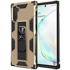 Silicone Matte Finish and Plastic Back Cover Case with Magnetic Stand MQ1 for Samsung Galaxy Note 10 5G Gold