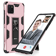 Silicone Matte Finish and Plastic Back Cover Case with Magnetic Stand MQ1 for Samsung Galaxy Note 10 Lite Rose Gold