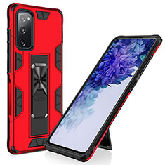 Silicone Matte Finish and Plastic Back Cover Case with Magnetic Stand MQ1 for Samsung Galaxy S20 Lite 5G Red