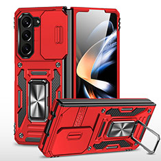 Silicone Matte Finish and Plastic Back Cover Case with Magnetic Stand MQ1 for Samsung Galaxy Z Fold5 5G Red