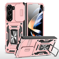 Silicone Matte Finish and Plastic Back Cover Case with Magnetic Stand MQ1 for Samsung Galaxy Z Fold5 5G Rose Gold