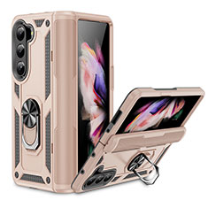 Silicone Matte Finish and Plastic Back Cover Case with Magnetic Stand MQ2 for Samsung Galaxy Z Fold5 5G Gold