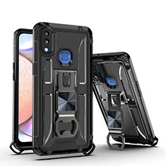 Silicone Matte Finish and Plastic Back Cover Case with Magnetic Stand Q01W for Samsung Galaxy A10s Black