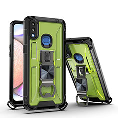 Silicone Matte Finish and Plastic Back Cover Case with Magnetic Stand Q01W for Samsung Galaxy A10s Green