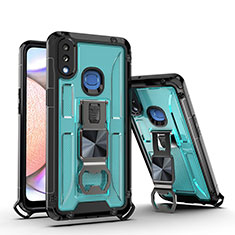 Silicone Matte Finish and Plastic Back Cover Case with Magnetic Stand Q01W for Samsung Galaxy A10s Sky Blue