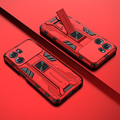 Silicone Matte Finish and Plastic Back Cover Case with Magnetic Stand T01 for Oppo K10 5G Red