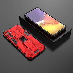 Silicone Matte Finish and Plastic Back Cover Case with Magnetic Stand T01 for Samsung Galaxy A05s Red