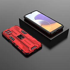 Silicone Matte Finish and Plastic Back Cover Case with Magnetic Stand T01 for Samsung Galaxy A22 4G Red