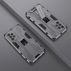Silicone Matte Finish and Plastic Back Cover Case with Magnetic Stand T01 for Samsung Galaxy A52s 5G Gray
