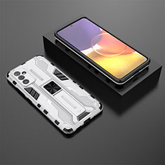 Silicone Matte Finish and Plastic Back Cover Case with Magnetic Stand T01 for Samsung Galaxy A82 5G White