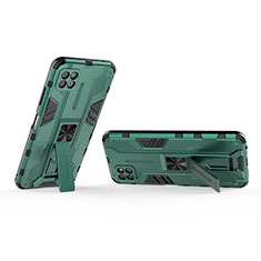 Silicone Matte Finish and Plastic Back Cover Case with Magnetic Stand T01 for Samsung Galaxy F42 5G Green