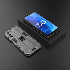 Silicone Matte Finish and Plastic Back Cover Case with Magnetic Stand T02 for Oppo A55 5G Gray